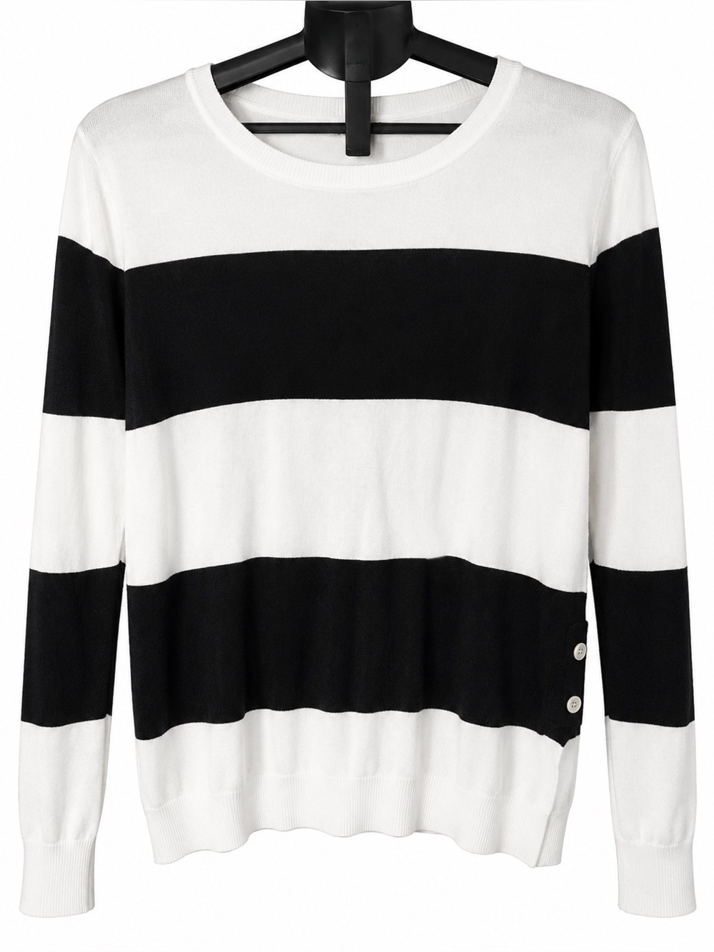 THE LIMITED BLACK AND WHITE STRIPED LONG SLEEVE SWEATER WITH SIZE BOTTON DETAILS